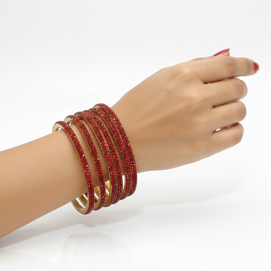 Gold Plated Bangles with red AD Stone