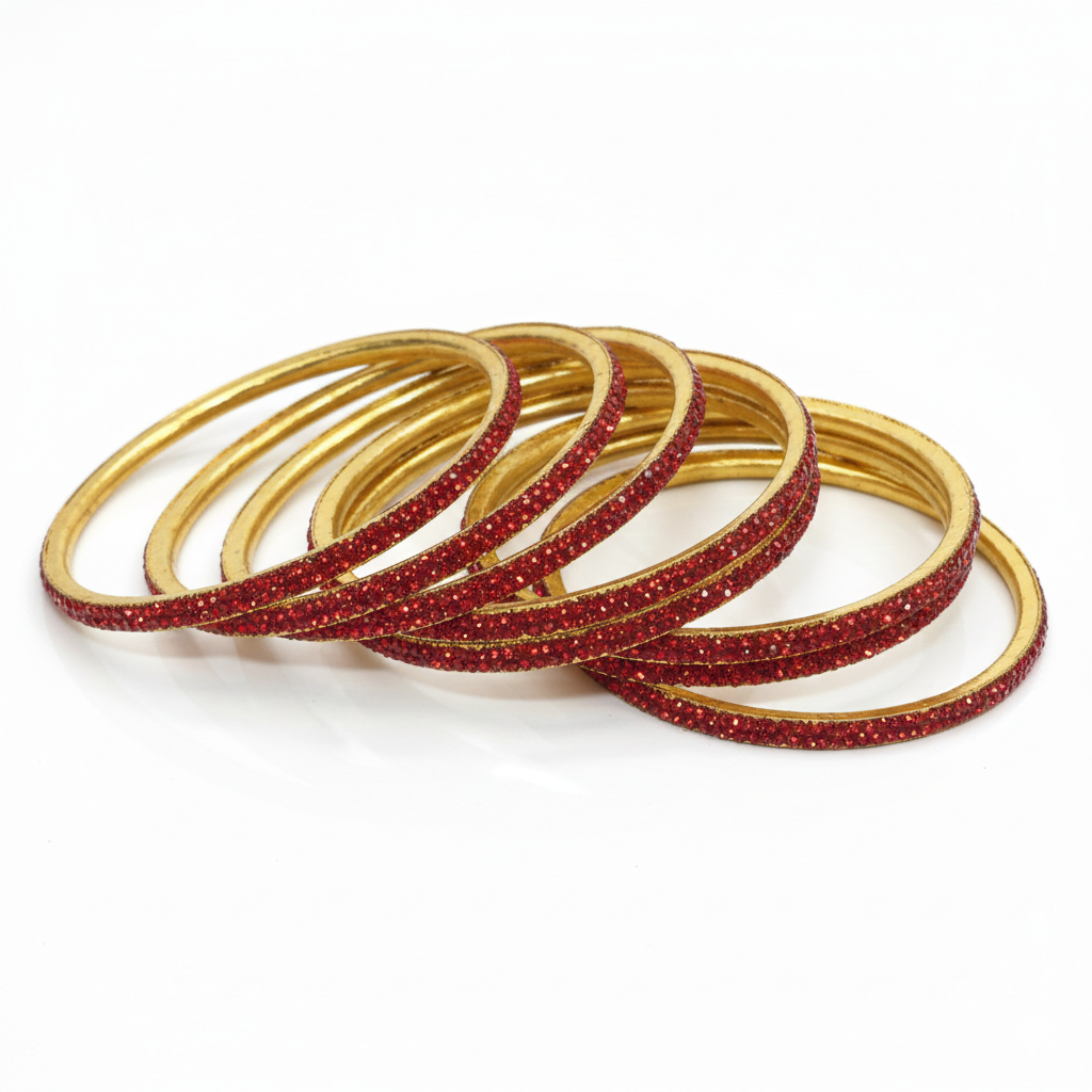Gold Plated Bangles with red AD Stone