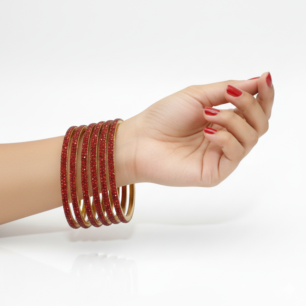 Gold Plated Bangles with red AD Stone